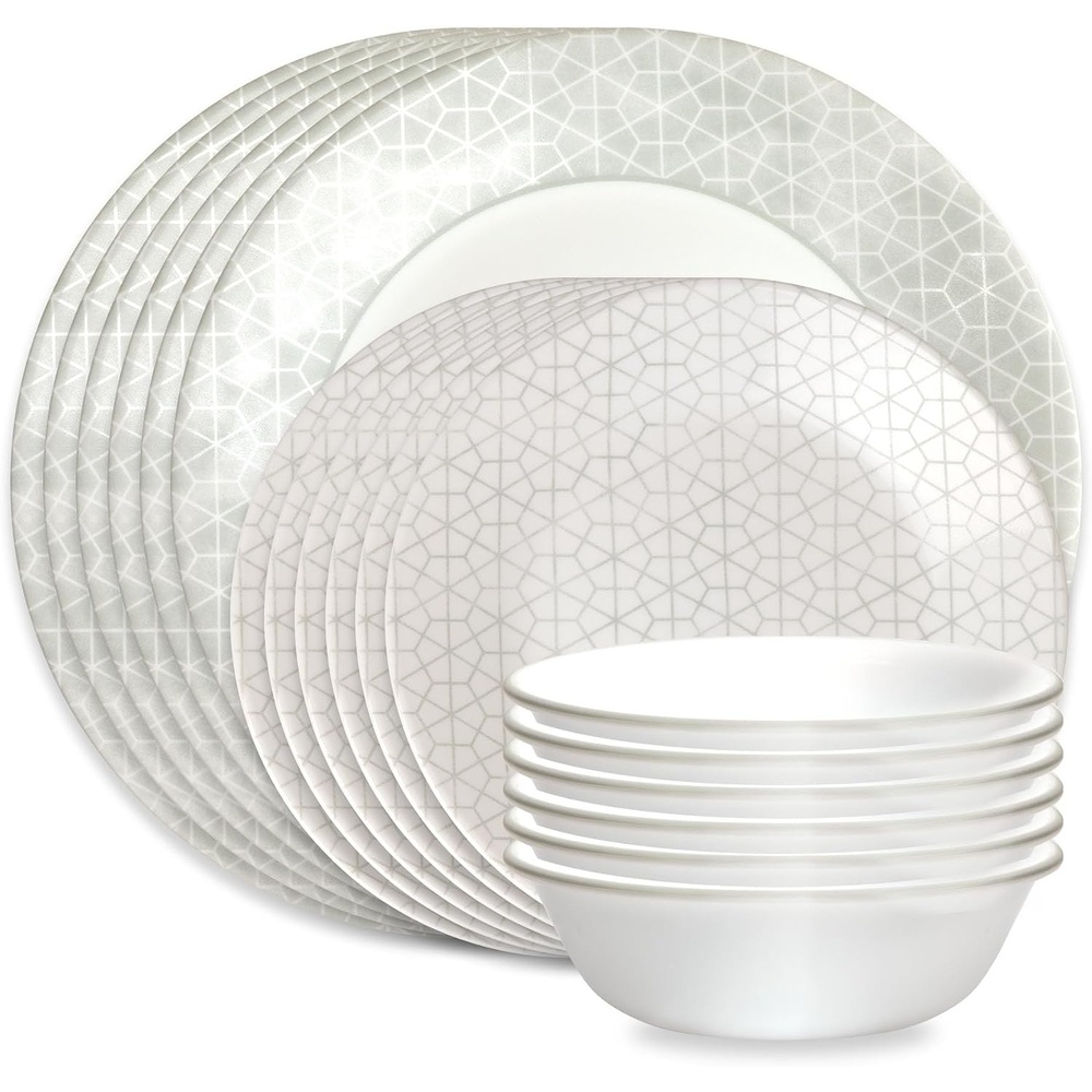 image:imageCorelle Vitrelle 18Piece Service for 6 Dinnerware Set Triple Layer Glass and Chip Resistant Lightweight Round Plates and Bowls Set PortofinoKnox