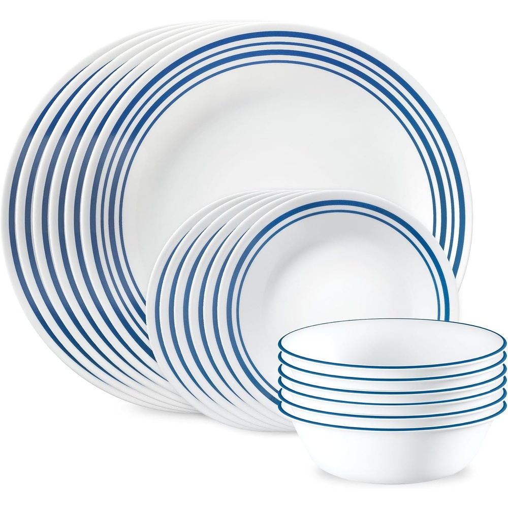 image:imageCorelle Vitrelle 18Piece Service for 6 Dinnerware Set Triple Layer Glass and Chip Resistant Lightweight Round Plates and Bowls Set Winter Frost WhiteLaila