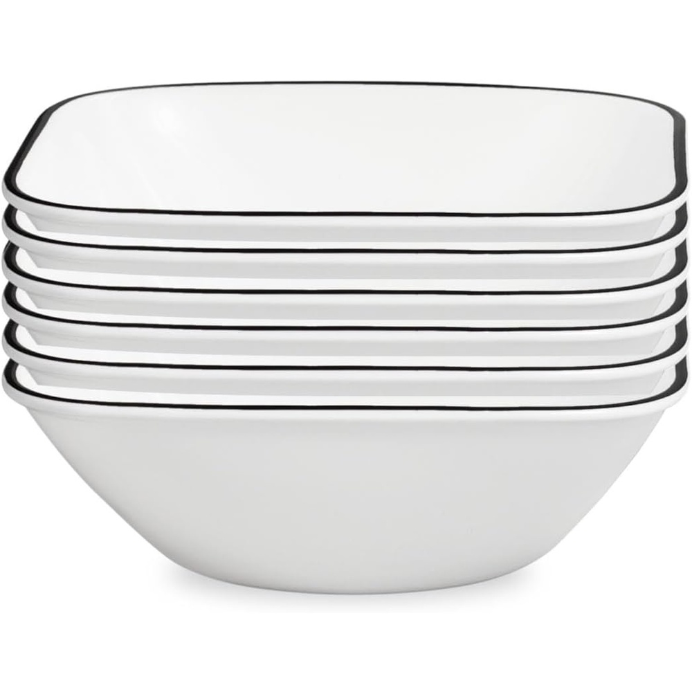 image:imageCorelle Vitrelle 6Piece 22Oz 625 Wide Cereal Soup Bowls Triple Layer Glass and Chip Resistant Lightweight Square Dinnerware Bowl Set SplendorBlack Banded