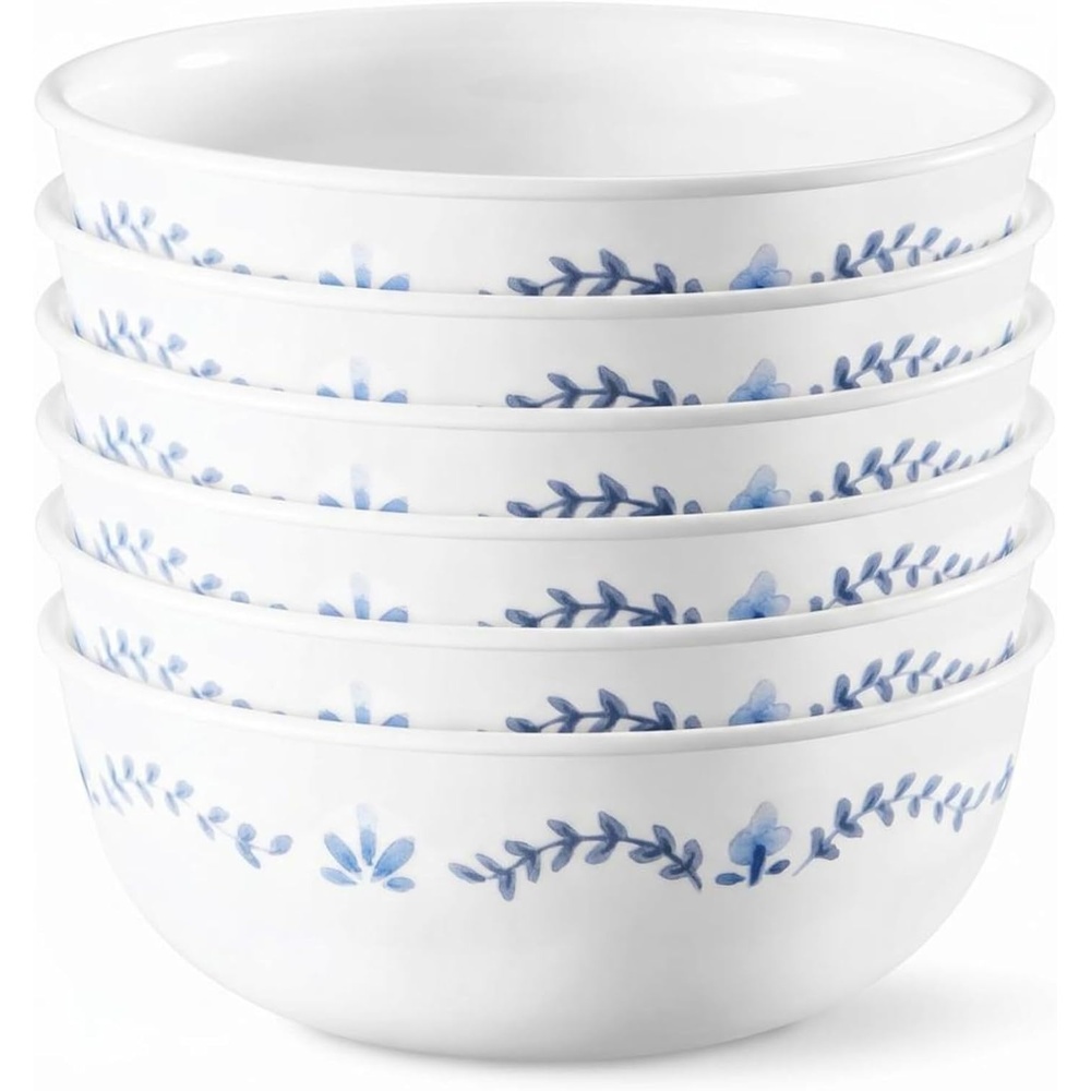 image:imageCorelle Vitrelle Salad Plates Set Triple Layer Glass and Chip Resistant 9Inch Lightweight Round Plates Portofino Caspian 6Piece16oz Bowls