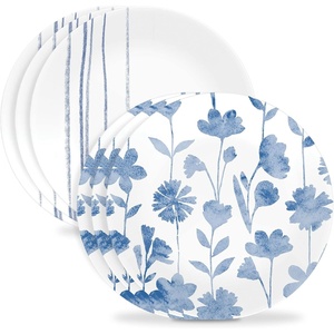 Corelle 6-Piece 18oz Round Bowls Vitrelle Triple Layer Glass, Perfect for Soup, Cereal and Snacks, Lightweight, Chip and Scratch Resistant, Microwave and Dishwasher Safe, Botanical Stripes(Botanical Stripes)
