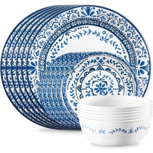 Corelle Vitrelle 18-Piece Service for 6 Dinnerware Set, Triple Layer Glass and Chip Resistant, Lightweight Round Plates and Bowls Set, Portofino(Anders)