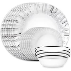 Corelle Vitrelle 18-Piece Service for 6 Dinnerware Set, Triple Layer Glass and Chip Resistant, Lightweight Round Plates and Bowls Set, Portofino(Arica)