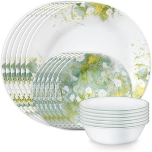 Corelle Vitrelle 18-Piece Service for 6 Dinnerware Set, Triple Layer Glass and Chip Resistant, Lightweight Round Plates and Bowls Set, Portofino(Beverly)