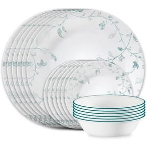 Corelle Vitrelle 18-Piece Service for 6 Dinnerware Set, Triple Layer Glass and Chip Resistant, Lightweight Round Plates and Bowls Set, Portofino(Chambord)