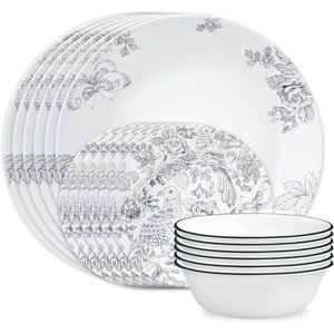 Corelle Vitrelle 18-Piece Service for 6 Dinnerware Set, Triple Layer Glass and Chip Resistant, Lightweight Round Plates and Bowls Set, Portofino(Francheska)