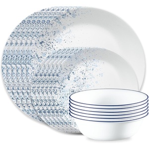 Corelle Vitrelle 18-Piece Service for 6 Dinnerware Set, Triple Layer Glass and Chip Resistant, Lightweight Round Plates and Bowls Set, Portofino(Indigo Speckle)