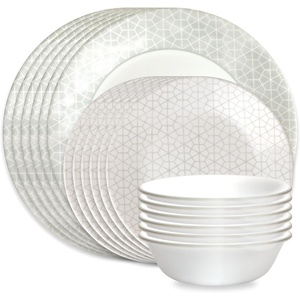 Corelle Vitrelle 18-Piece Service for 6 Dinnerware Set, Triple Layer Glass and Chip Resistant, Lightweight Round Plates and Bowls Set, Portofino(Knox)