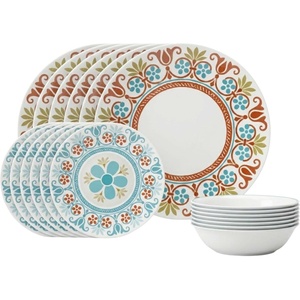 Corelle Vitrelle 18-Piece Service for 6 Dinnerware Set, Triple Layer Glass and Chip Resistant, Lightweight Round Plates and Bowls Set, Portofino(Terracotta Dreams)