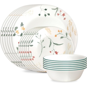 Corelle Vitrelle 18-Piece Service for 6 Dinnerware Set, Triple Layer Glass and Chip Resistant, Lightweight Round Plates and Bowls Set, Portofino(Wildflower)