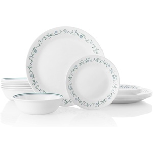 Corelle Vitrelle 18-Piece Service for 6 Dinnerware Set Triple Layer Glass and Chip Resistant, Lightweight Round Plates and Bowls Set, Winter Frost White(Country Cottage)