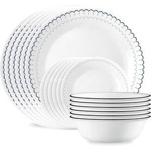 Corelle Vitrelle 18-Piece Service for 6 Dinnerware Set Triple Layer Glass and Chip Resistant, Lightweight Round Plates and Bowls Set, Winter Frost White(Caspian)