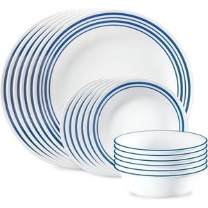 Corelle Vitrelle 18-Piece Service for 6 Dinnerware Set Triple Layer Glass and Chip Resistant, Lightweight Round Plates and Bowls Set, Winter Frost White(Laila)
