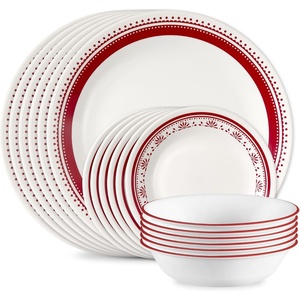 Corelle Vitrelle 18-Piece Service for 6 Dinnerware Set Triple Layer Glass and Chip Resistant, Lightweight Round Plates and Bowls Set, Winter Frost White(Sadie)