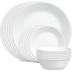 Corelle Vitrelle 18-Piece Service for 6 Dinnerware Set Triple Layer Glass and Chip Resistant, Lightweight Round Plates and Bowls Set, Winter Frost White(Winter Frost White)