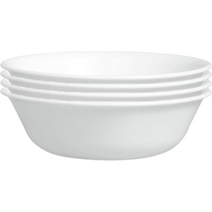 Corelle Vitrelle 4-Pieces 18-Oz Soup/Cereal Bowls Chip & Crack Resistant Glass Dinnerware Set Bowls, Winter Frost White(18oz Bowls)