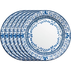 Corelle Vitrelle Salad Plates Set Triple Layer Glass and Chip Resistant, 9-Inch Lightweight Round Plates, Portofino, Caspian, 6-Piece(10.25″ Dinner Plates)