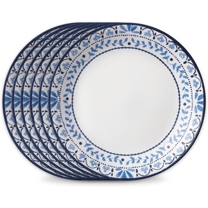 Corelle Vitrelle Salad Plates Set Triple Layer Glass and Chip Resistant, 9-Inch Lightweight Round Plates, Portofino, Caspian, 6-Piece(8.5″ Lunch Plates)